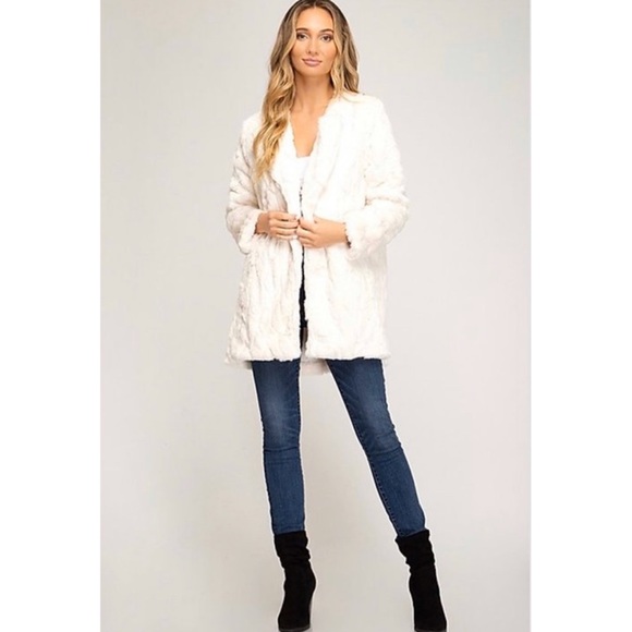 Cream Fur Lapel Open Cardigan - Picture 3 of 11